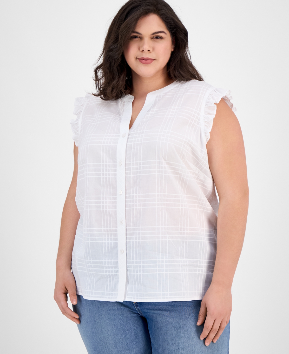 Tommy Hilfiger Plus Size Cotton Ruffled Sleeveless Shirt