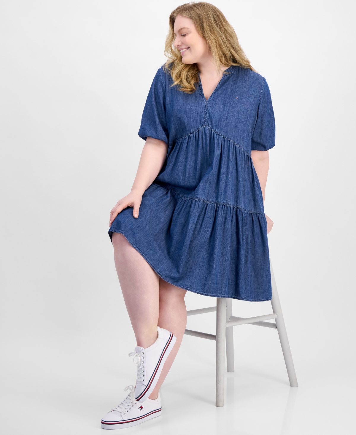 Tommy Hilfiger Plus Size Tiered Chambray Dress