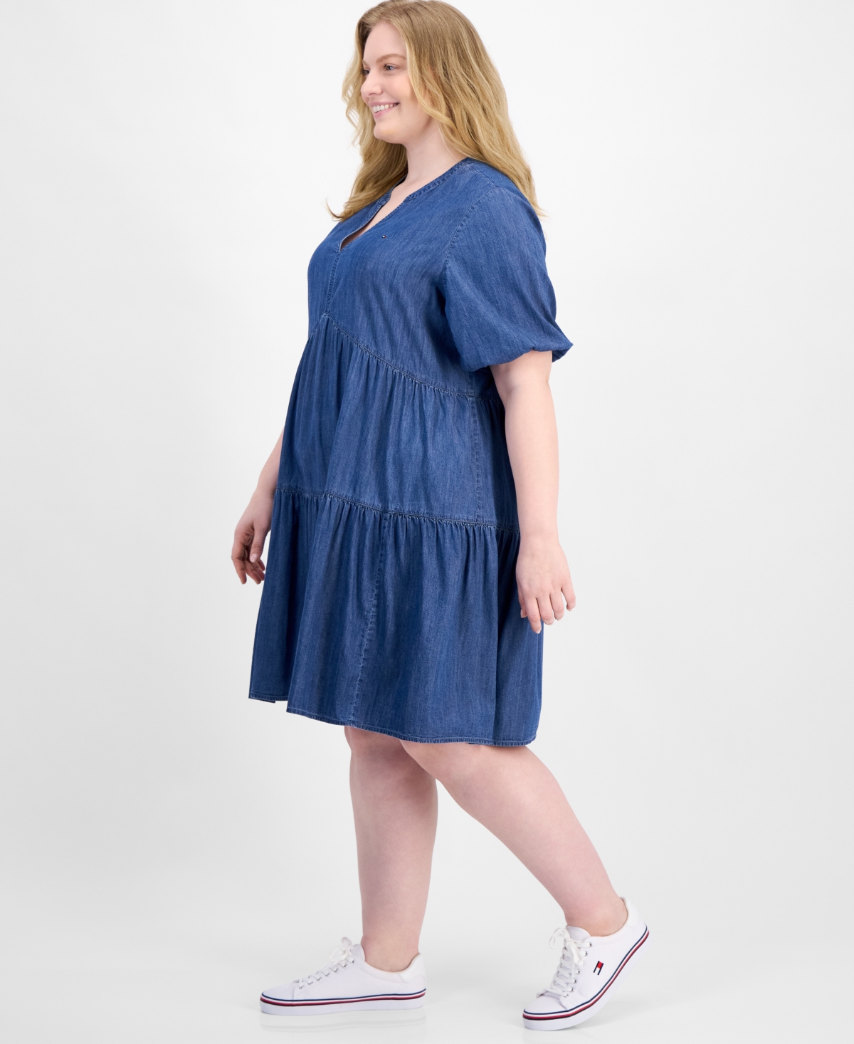 Tommy Hilfiger Plus Size Tiered Chambray Dress