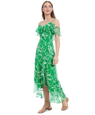 Petite Printed Cold-Shoulder Maxi Dress