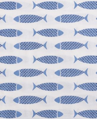 Woodblock Fish Percale 3-Pc. Duvet Cover Set, Full/Queen