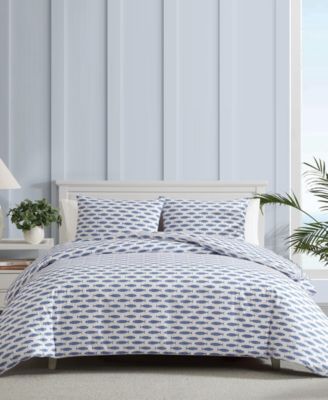 Nautica - Woodblock Fish Cotton Percale 2-Pc. Duvet Cover Set, Twin