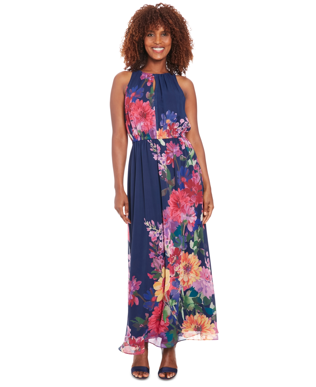 Petite Floral-Print Halter Maxi Dress - Navy Coral