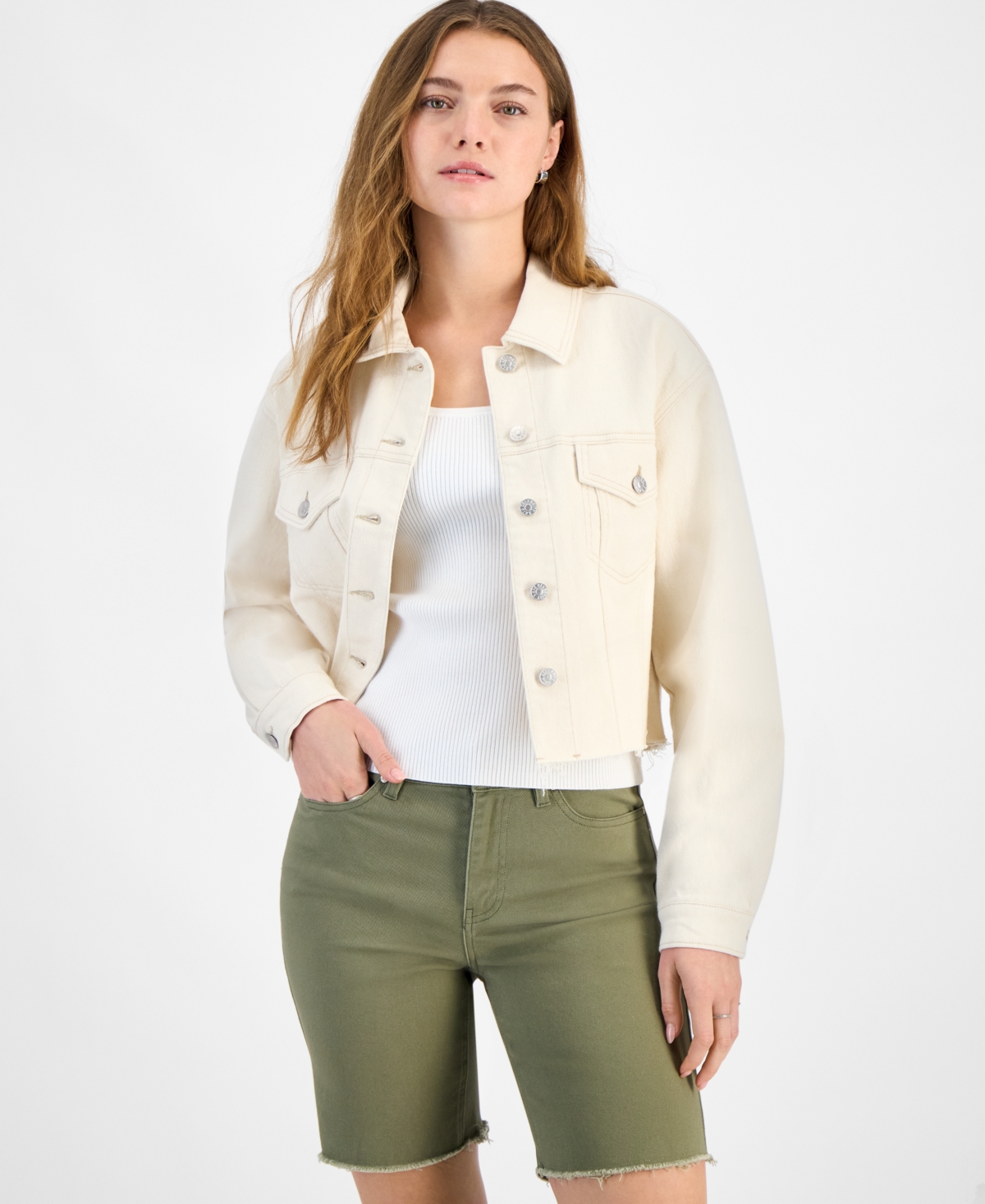 Celebrity Pink Juniors' Frayed-hem Cropped Denim Jacket