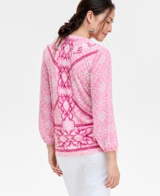 JM Collection Women's Printed Chiffon Sleeve Rhinestone