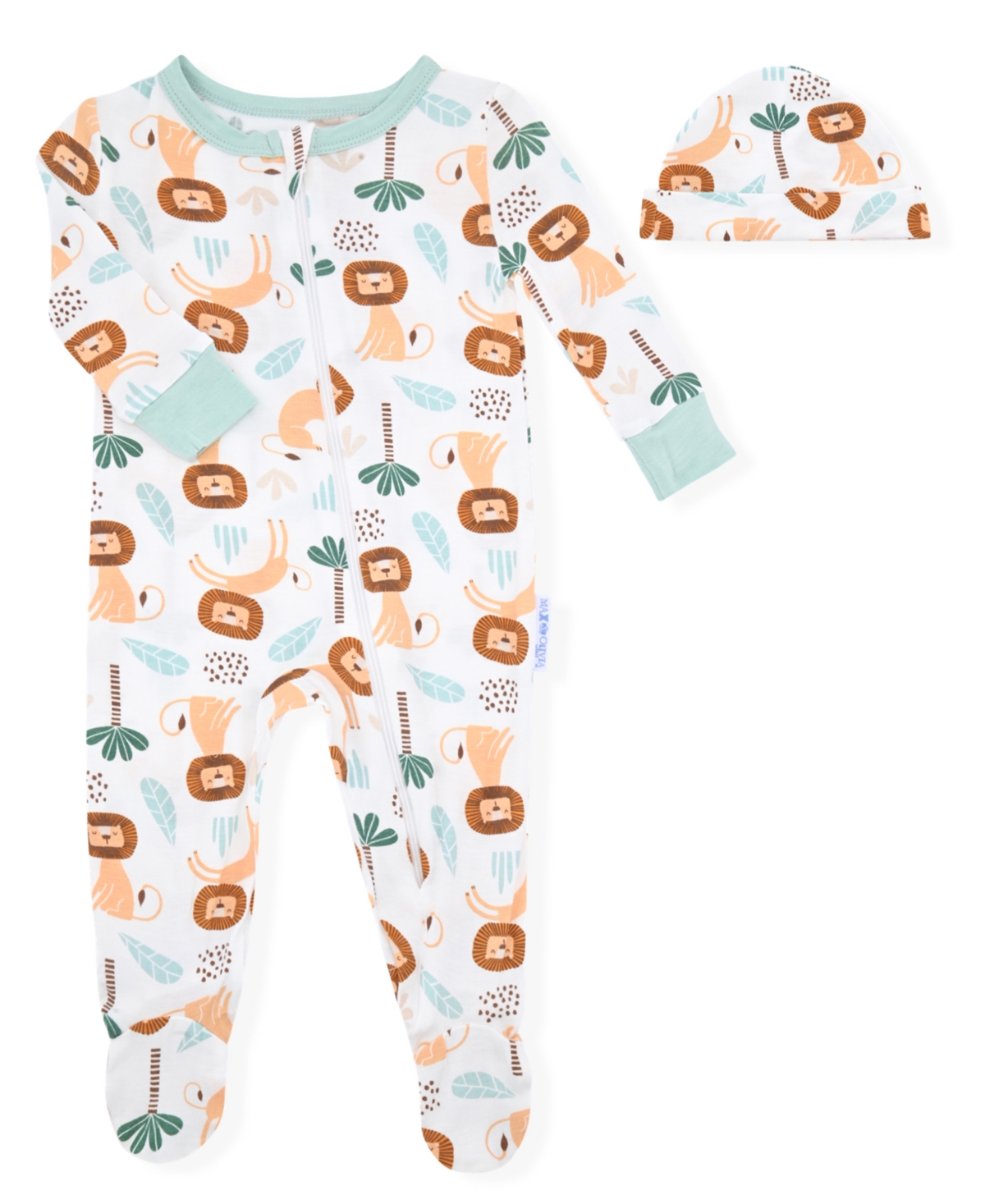 MAX & OLIVIA BABY BOYS 2-PIECE PRINT FOOTIE AND HAT SET 