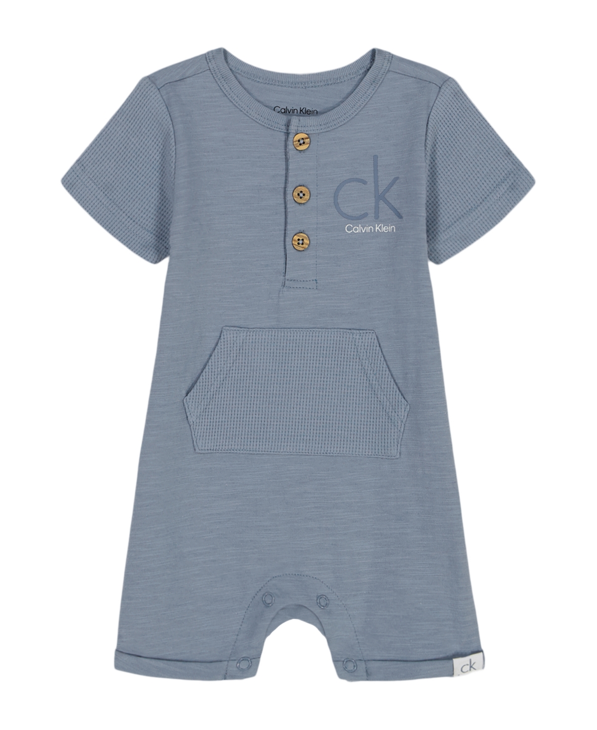 Calvin Klein Baby Boys Slub Jersey Button-up Shorts Coverall In Faded Denim