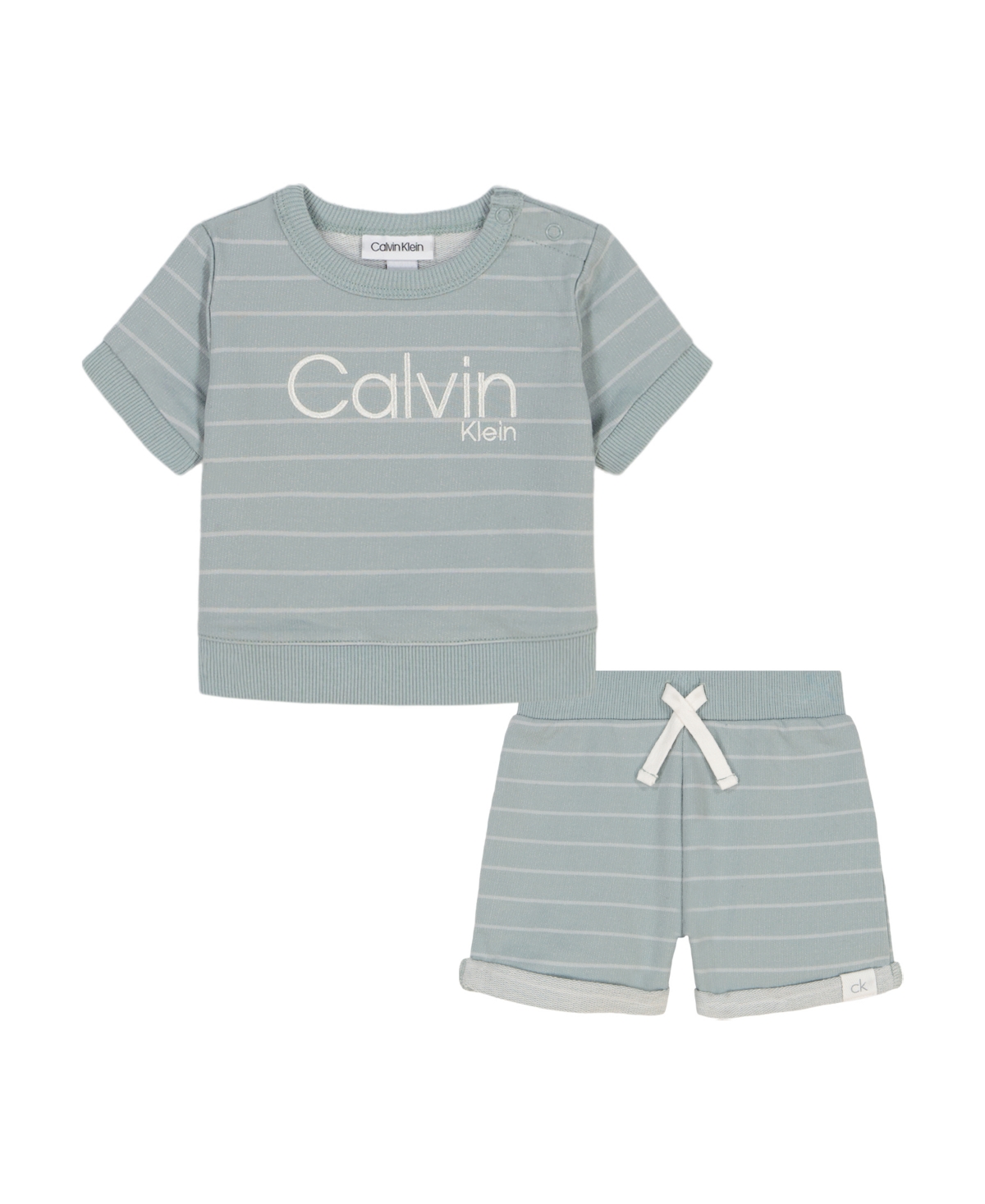 Calvin Klein Baby Boys 2-piece Striped French Terry Short Sleeve Crewneck And Shorts Set In Abyss