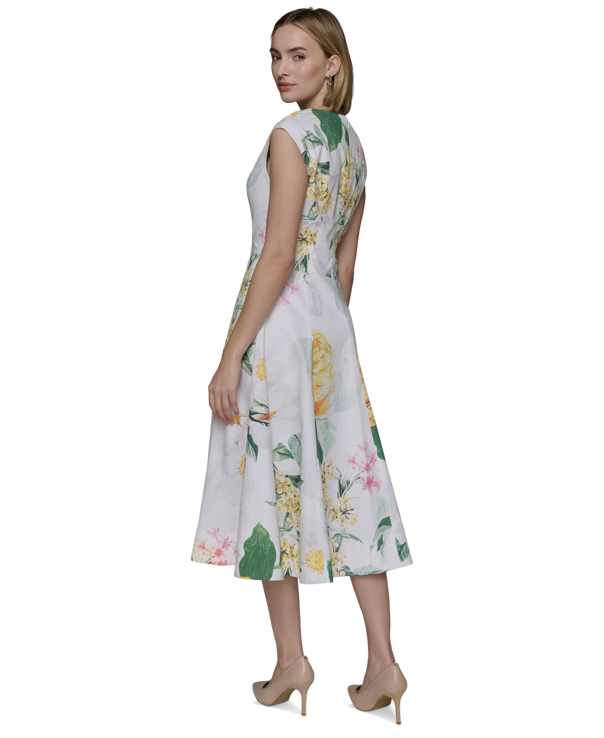 Karl Lagerfeld Petite Allover Floral Midi Dress In Soft White Multi