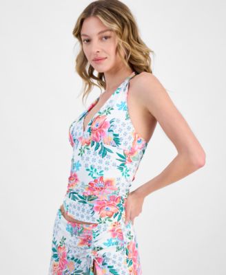 LA BLANCA WOMENS RIVERA RESORT HALTER GODDESS TANKINI EXCLUSIVELY AT MACYS RIVERA RESORT PRINTED SWIM SKIRT 