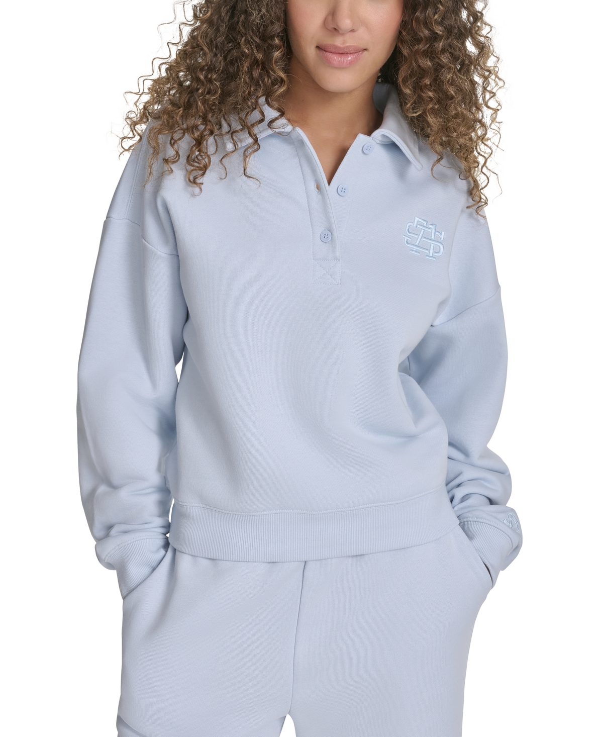 Women's Polo-Collar Long-Sleeve Sweatshirt - Heather