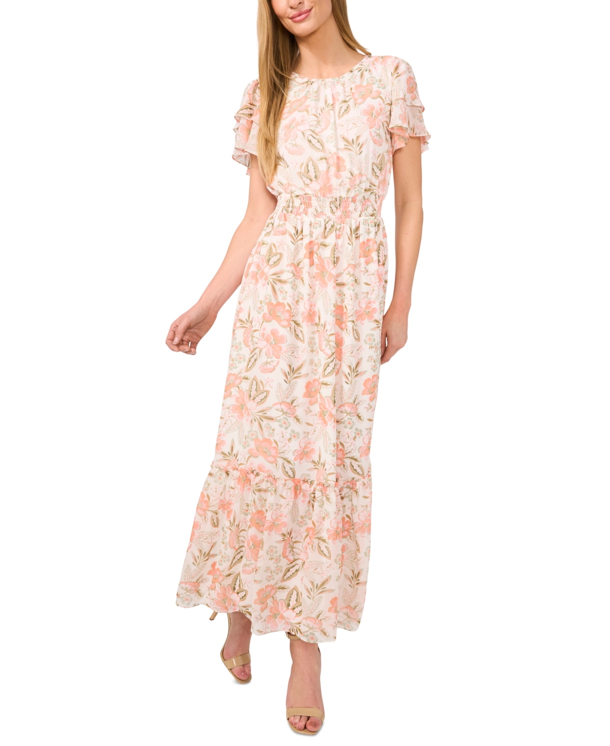 Shop Cece Women's Printed Flutter-sleeve Maxi Dress In New Ivory