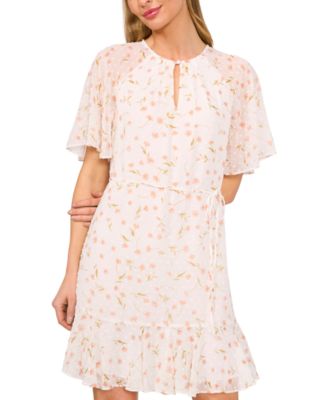 Women's Floral Clip-Dot Flutter-Sleeve Dress