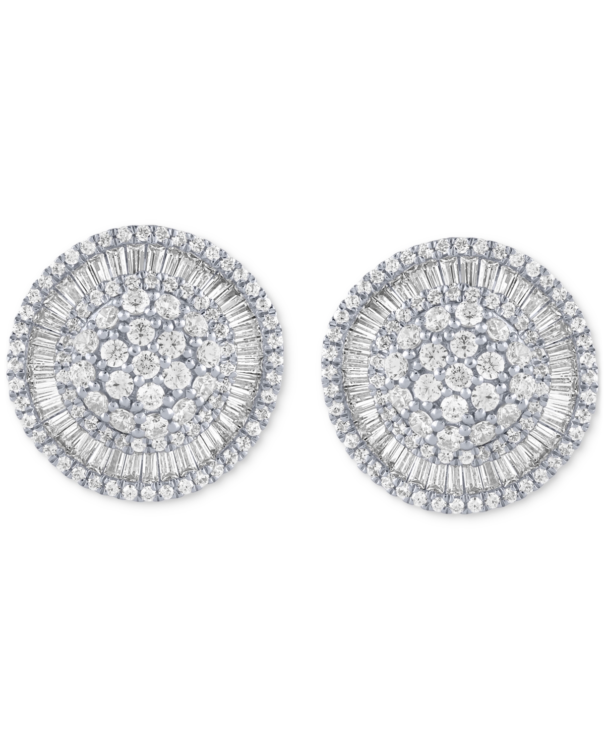 Macy's Diamond Round & Baguette Halo Cluster Stud Earrings (2 Ct. T.w.) In 14k White Gold In White Gold