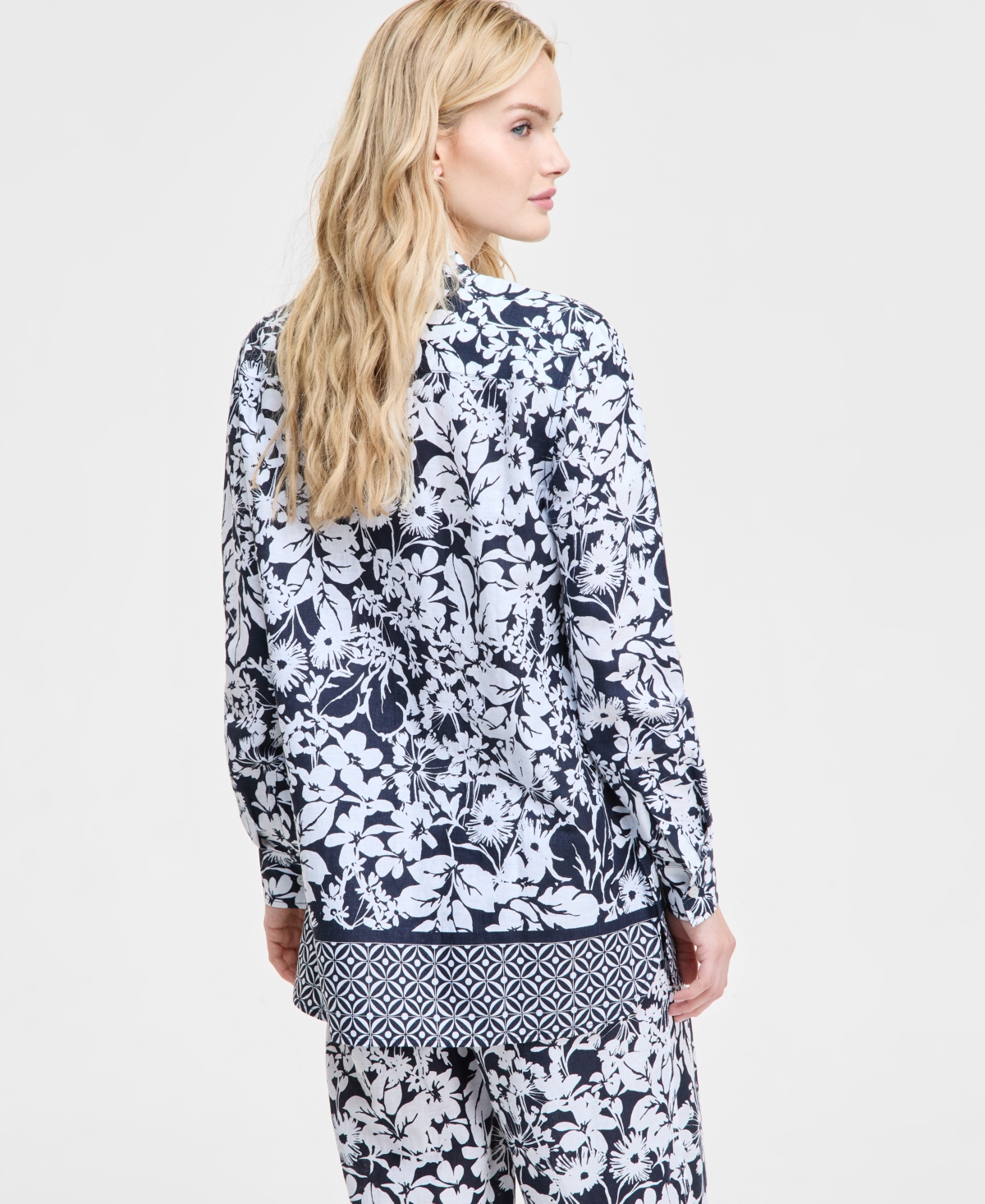 Tommy Hilfiger Women's Printed Long-sleeve Tunic In Sky Captain,bright White