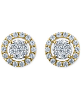 Diamond Openwork Halo Cluster Stud Earrings (1 ct. t.w.) in 14k Two Tone Gold