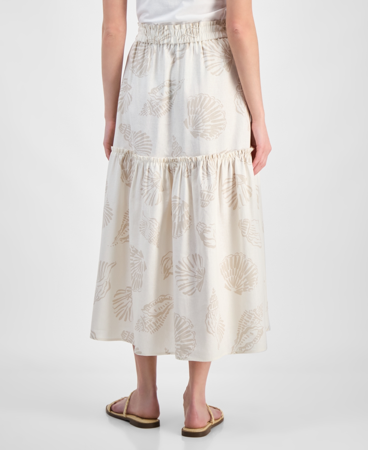 Jones New York Petite Pull-on Tiered Midi Skirt In Jones White,natural Stone