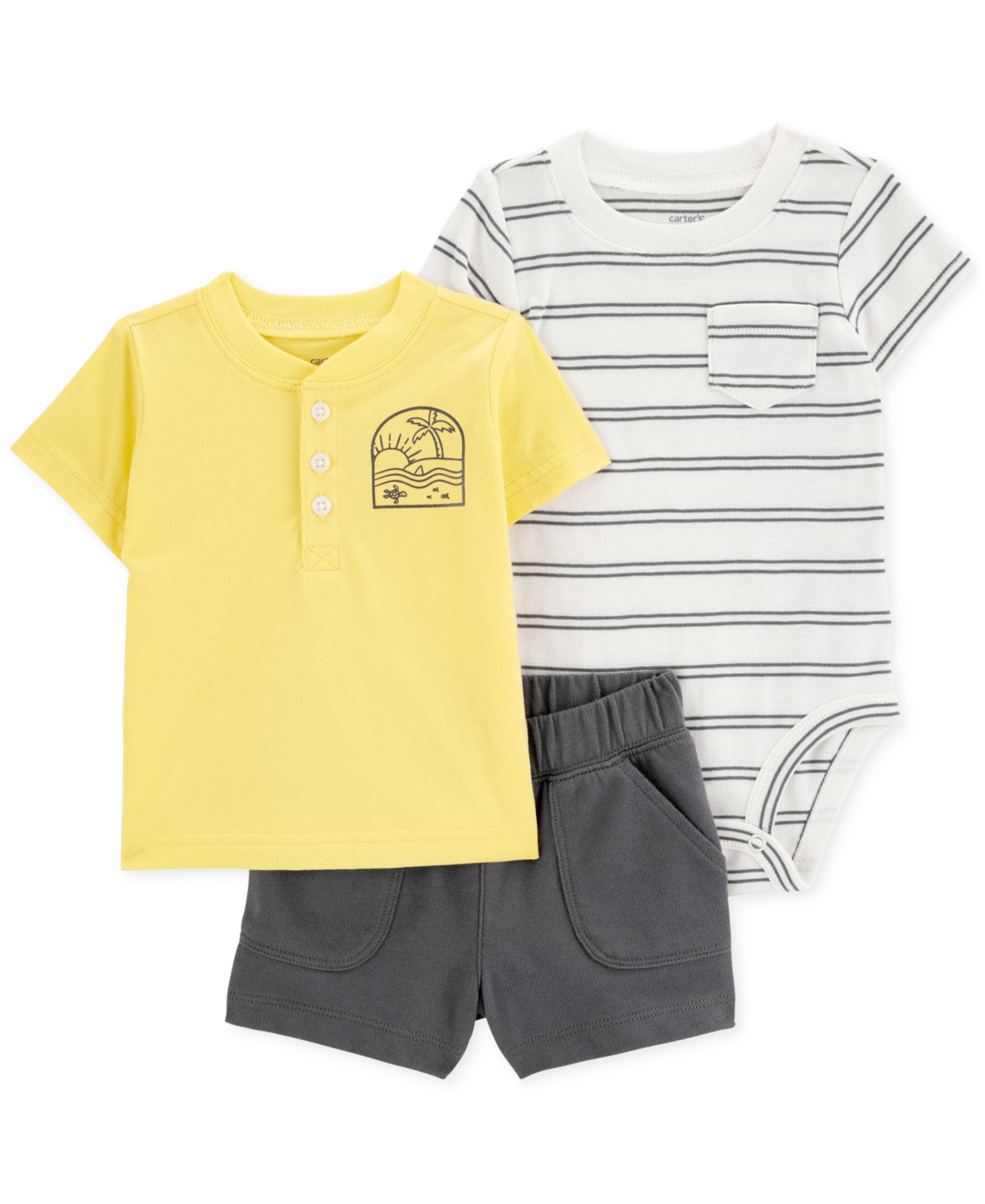 Shop Carter's Baby Boys Cotton Little Shorts, T-shirt & Bodysuit, 3 Piece Set In Yellow