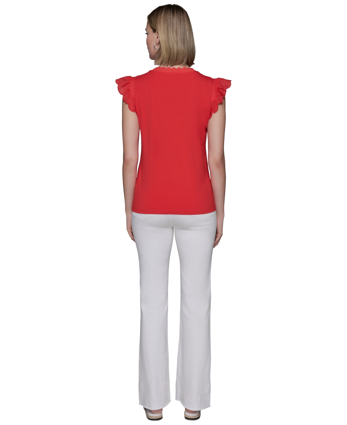 KARL LAGERFELD WOMEN'S SCALLOPED FLUTTER-SLEEVE TOP 