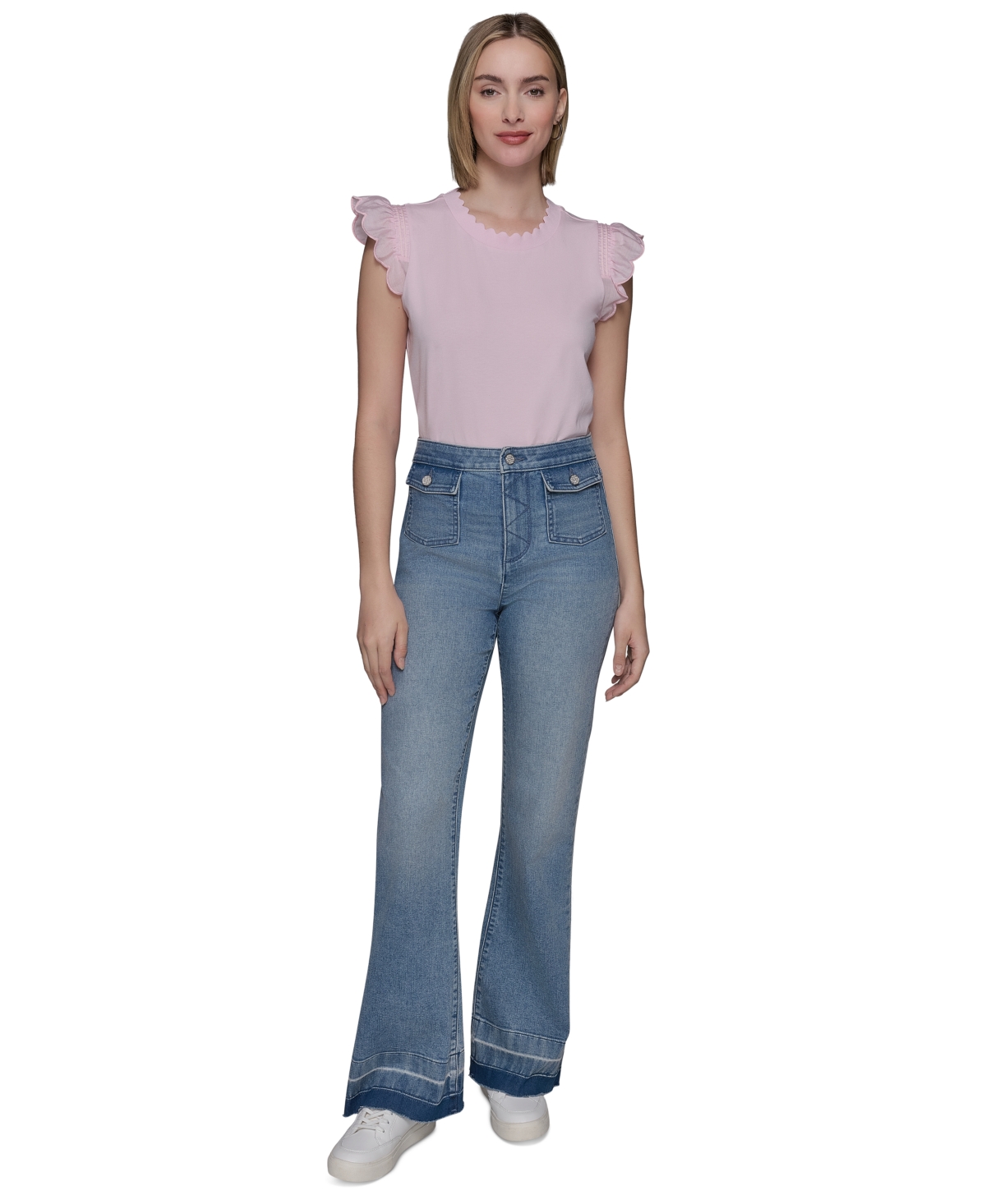 Shop Karl Lagerfeld Women's Patch Pocket Flare-leg Jeans