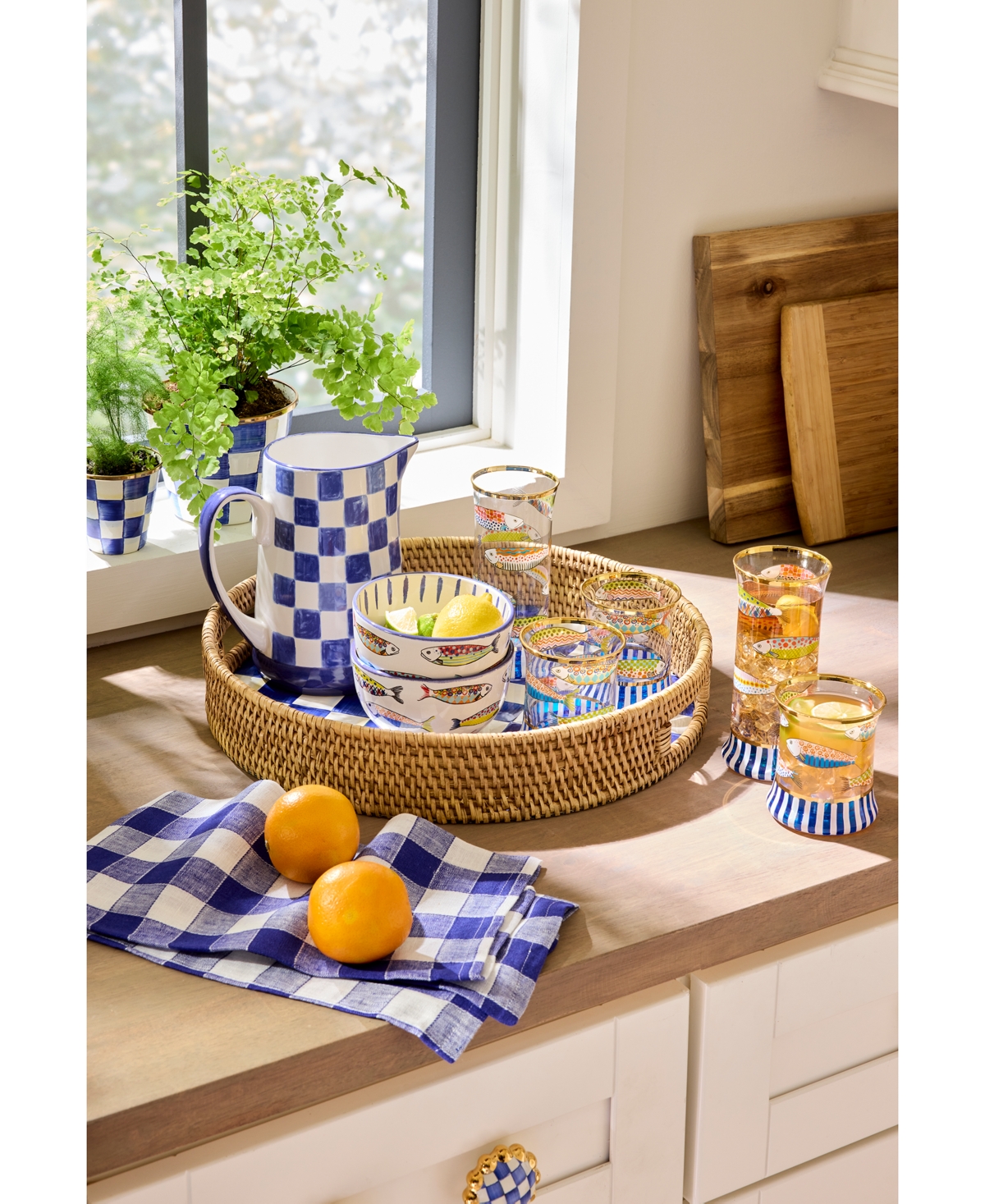 Mackenzie-childs Indigo Check Pitcher