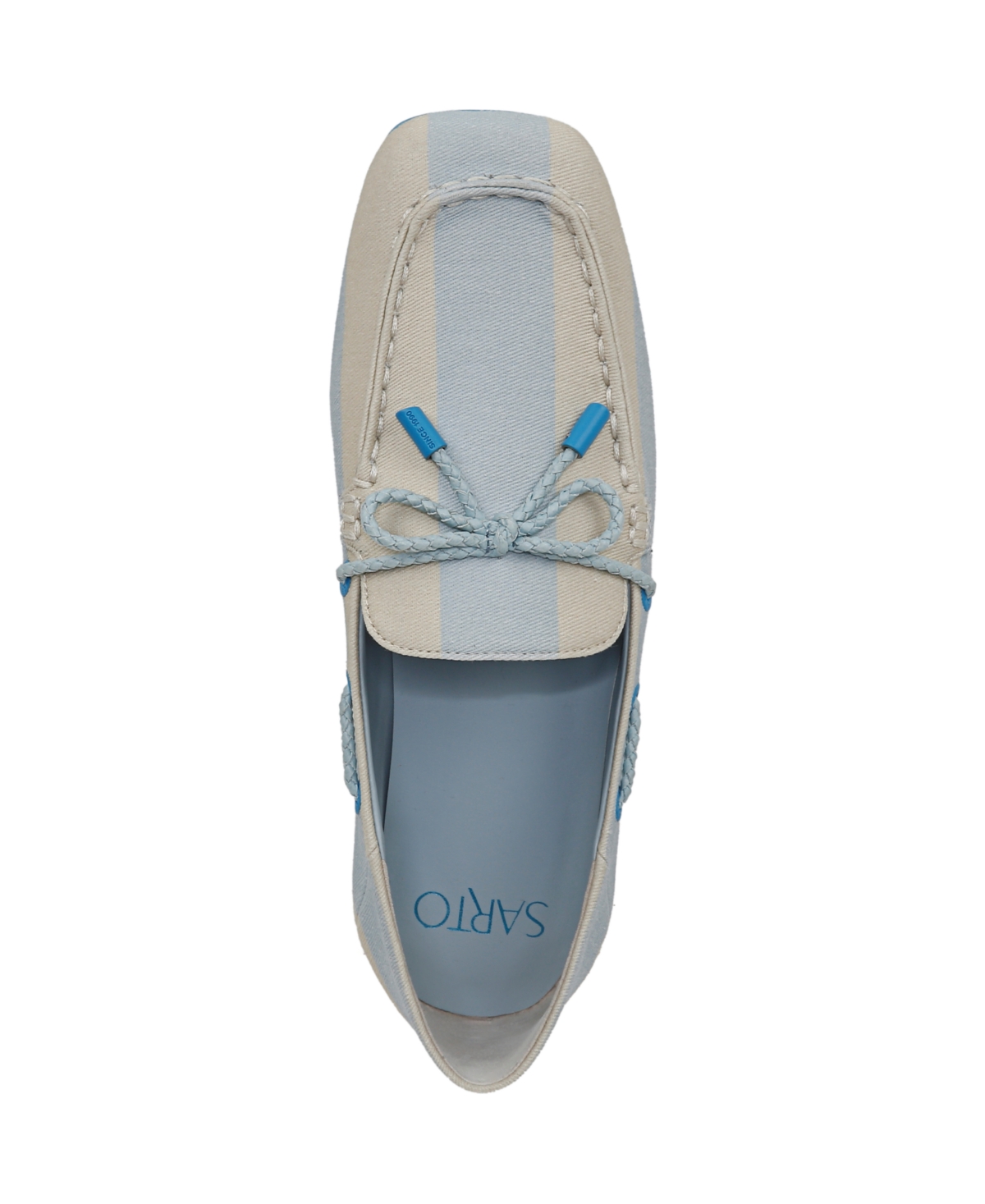 Franco Sarto Women's Zepher Square Toe Apron Toe Boat Shoes In Soft Blue Stripe Twill Fabric