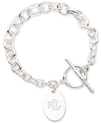 ブレスレット Lauren Ralph Lauren Logo Charm Chain Link Toggle Bracelet Lauren Ralph Lauren Silver-Tone Logo Charm Chain Link Toggle