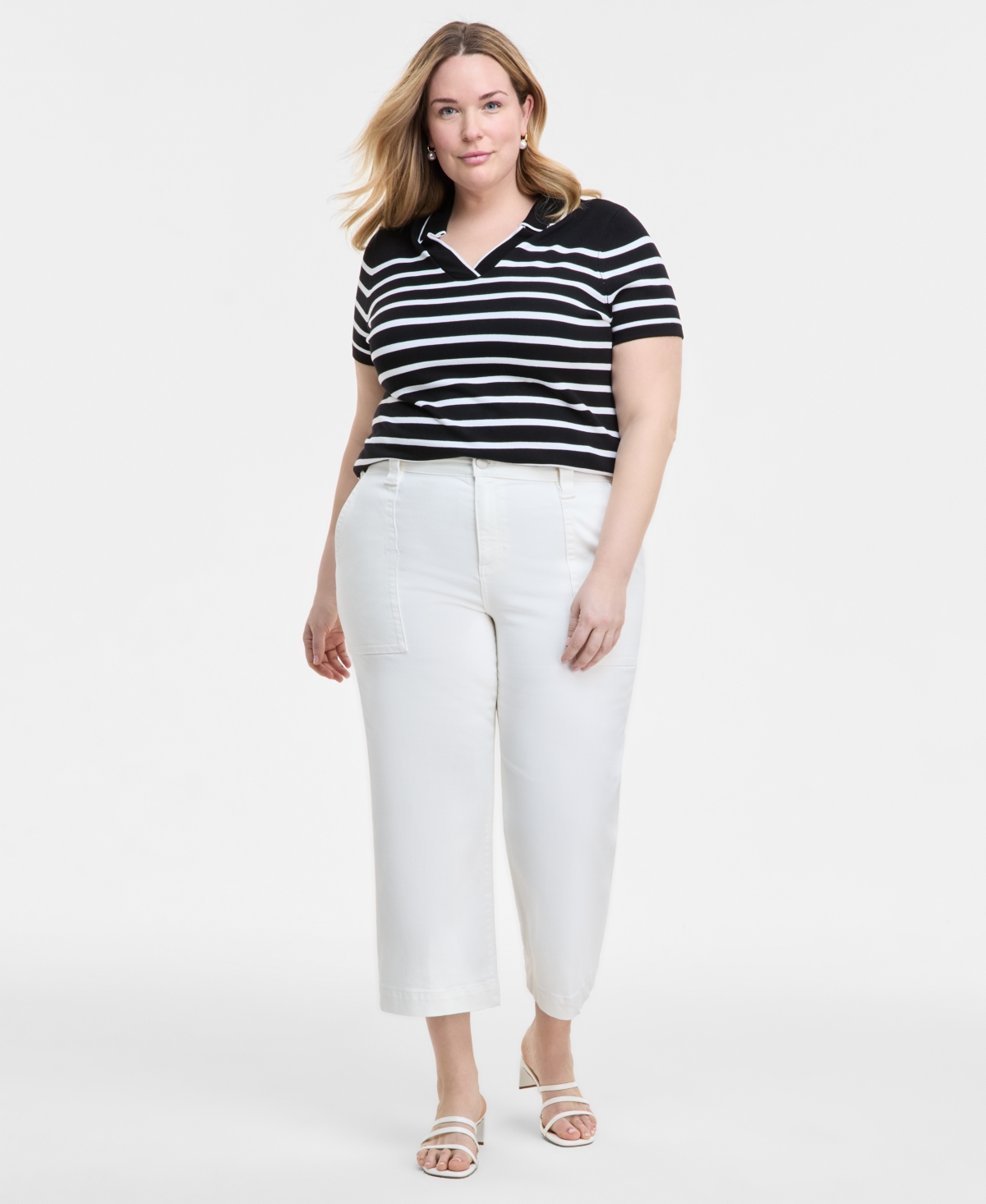 Plus Size Stride High-Rise Cropped Wide-Leg Jeans - Bone White