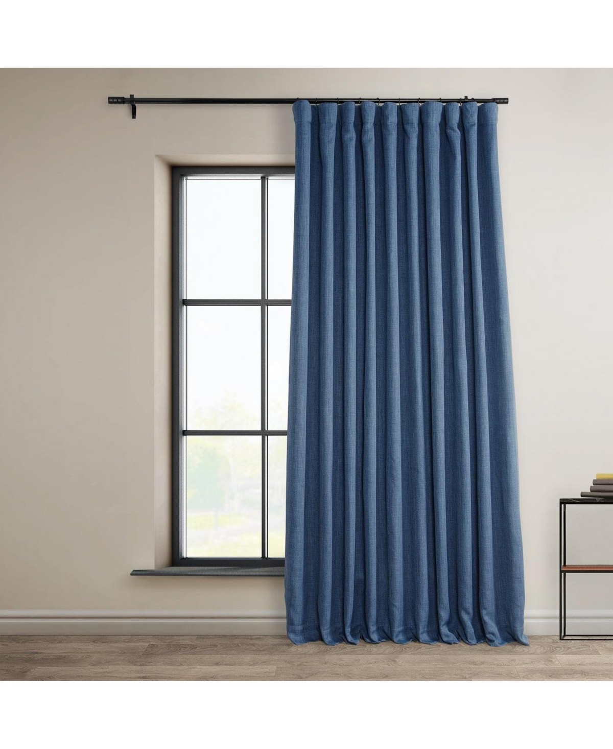 Half Price Drapes Denim Extra Wide Textured Faux Linen Room Darkening Curtain In Blue
