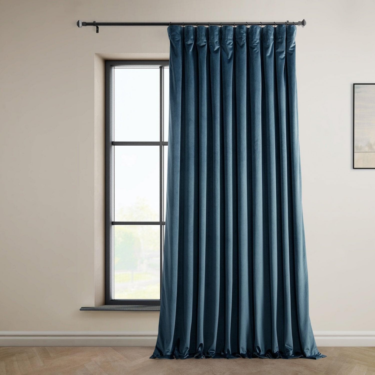 Half Price Drapes Avalon Blue Extra Wide Heritage Plush Velvet Room Darkening Curtain In Blue