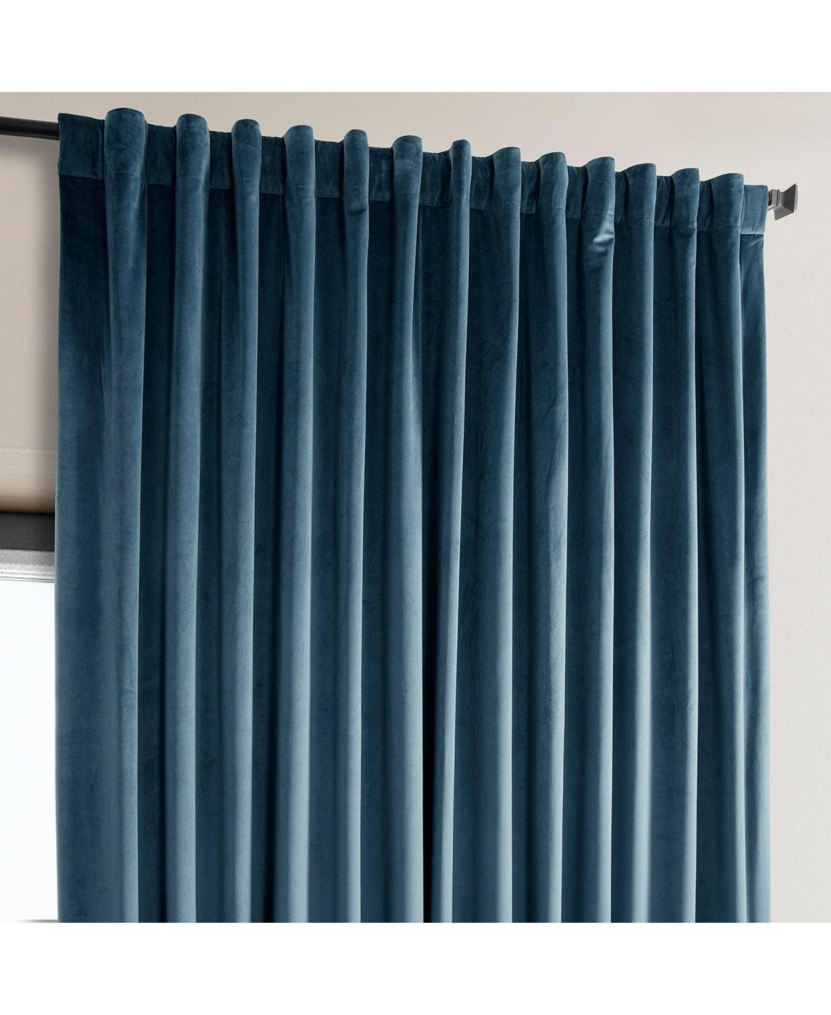 Half Price Drapes Avalon Blue Extra Wide Heritage Plush Velvet Room Darkening Curtain In Blue