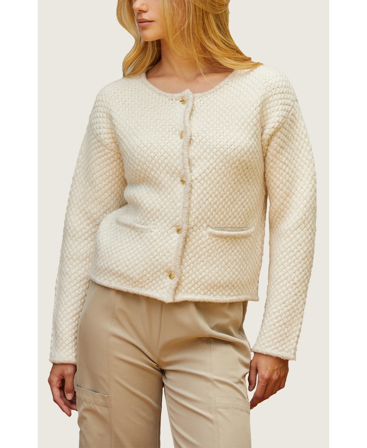 Women's Sandy Bouncle Knit Jacket - Open white + cream