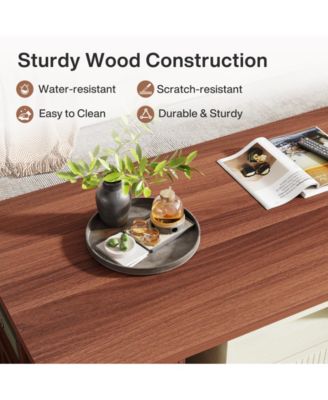 Coffee Table, Extendable Coffee Table with 2 Drawers and Storage Shelves, Rectangular Wooden Center Table with Reversible Tabletop for Living Room (White & Walnut