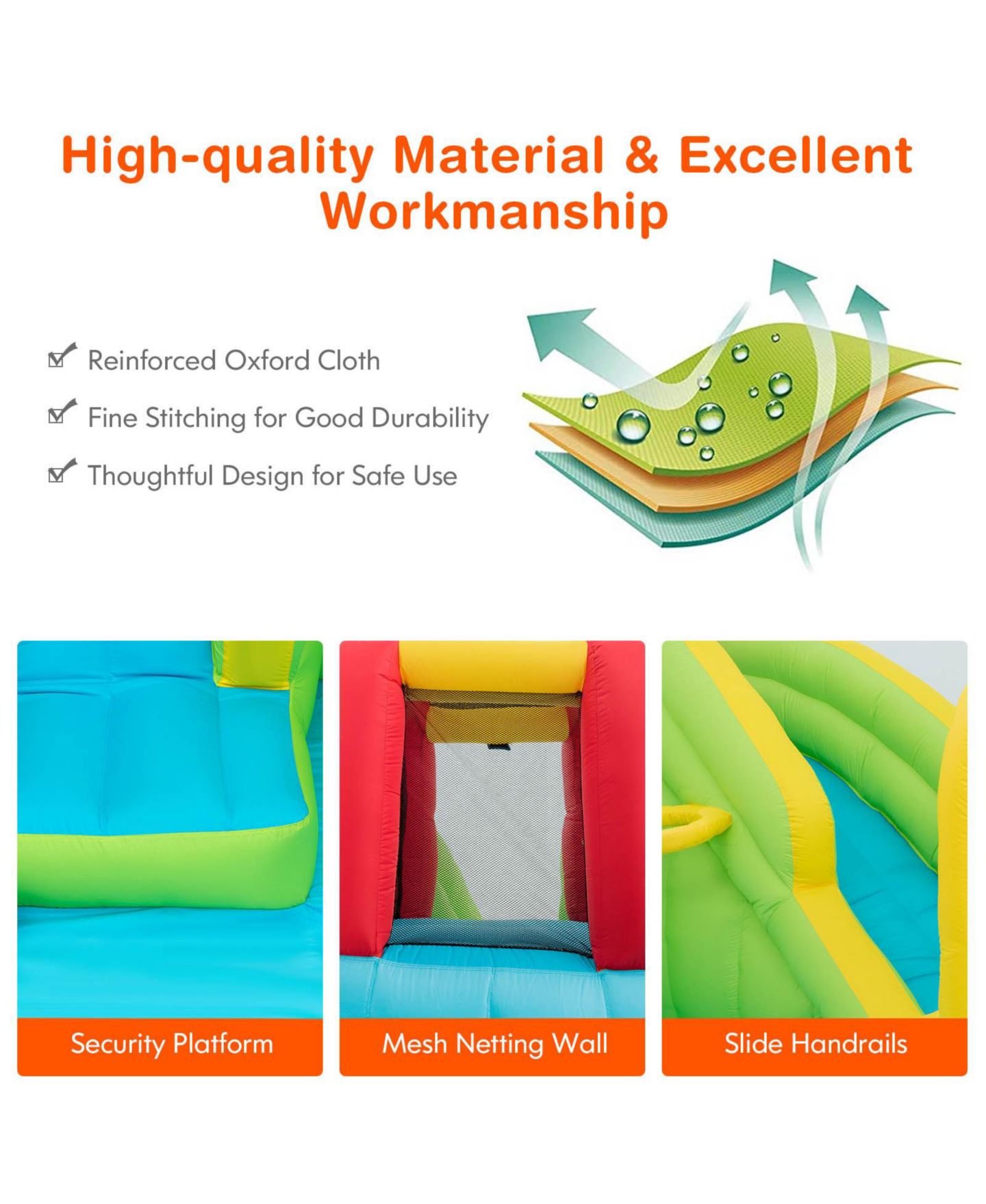 Детская игрушка Slickblue Water Bounce House with Water Slide & Splash Pool, 157.5"L x 132"W x 90.5"H, Oxford Cloth, Accommodates 3 Kids, 3–10 лет, цвет: Разноцветный — фото 3