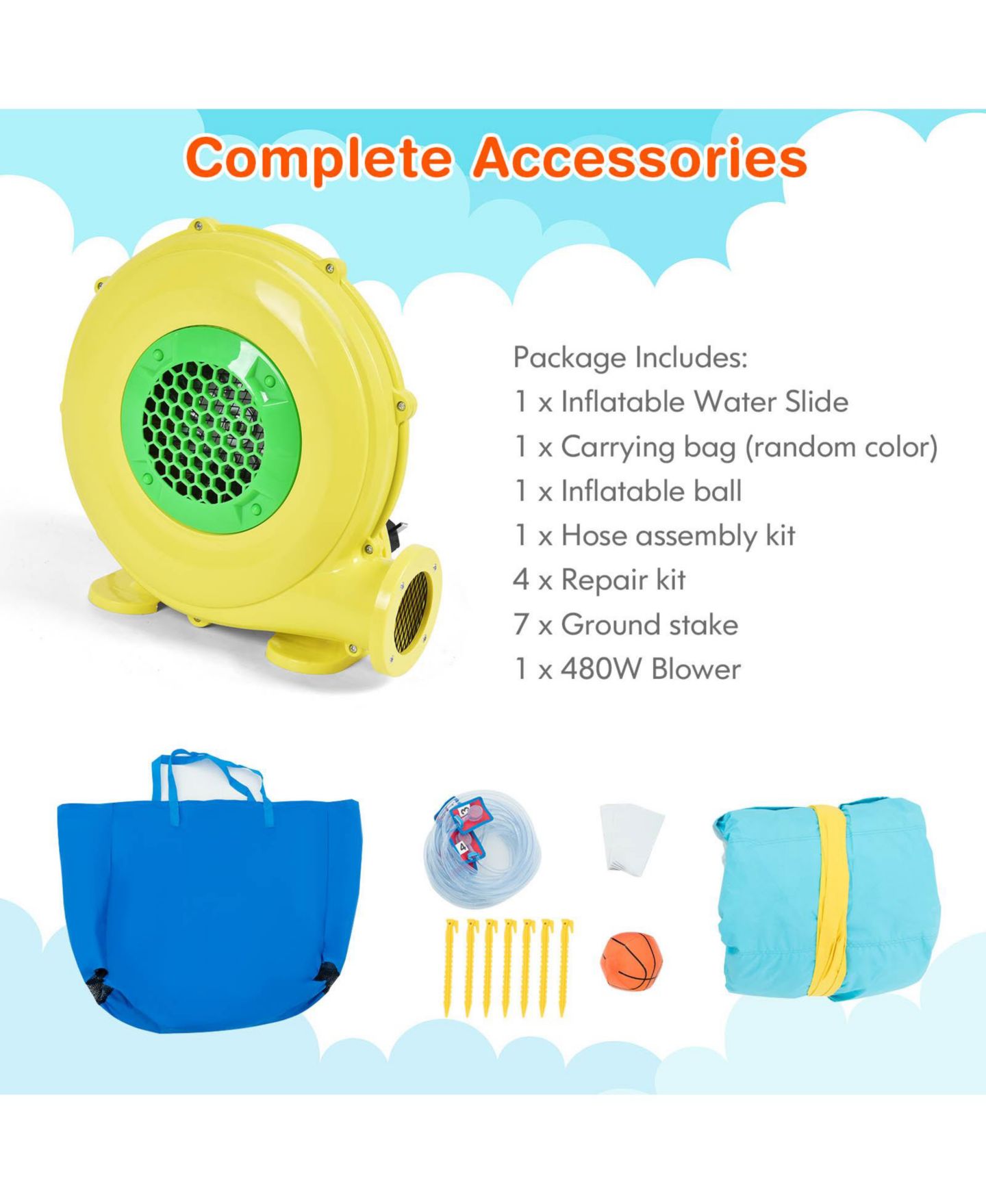 Детская игрушка Slickblue Water Bounce House with Water Slide & Splash Pool, 157.5"L x 132"W x 90.5"H, Oxford Cloth, Accommodates 3 Kids, 3–10 лет, цвет: Разноцветный — фото 5