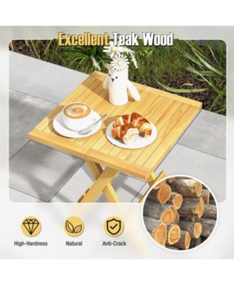 Teak Wood Square Coffee Table with X-shaped Legs and Slatted Tabletop