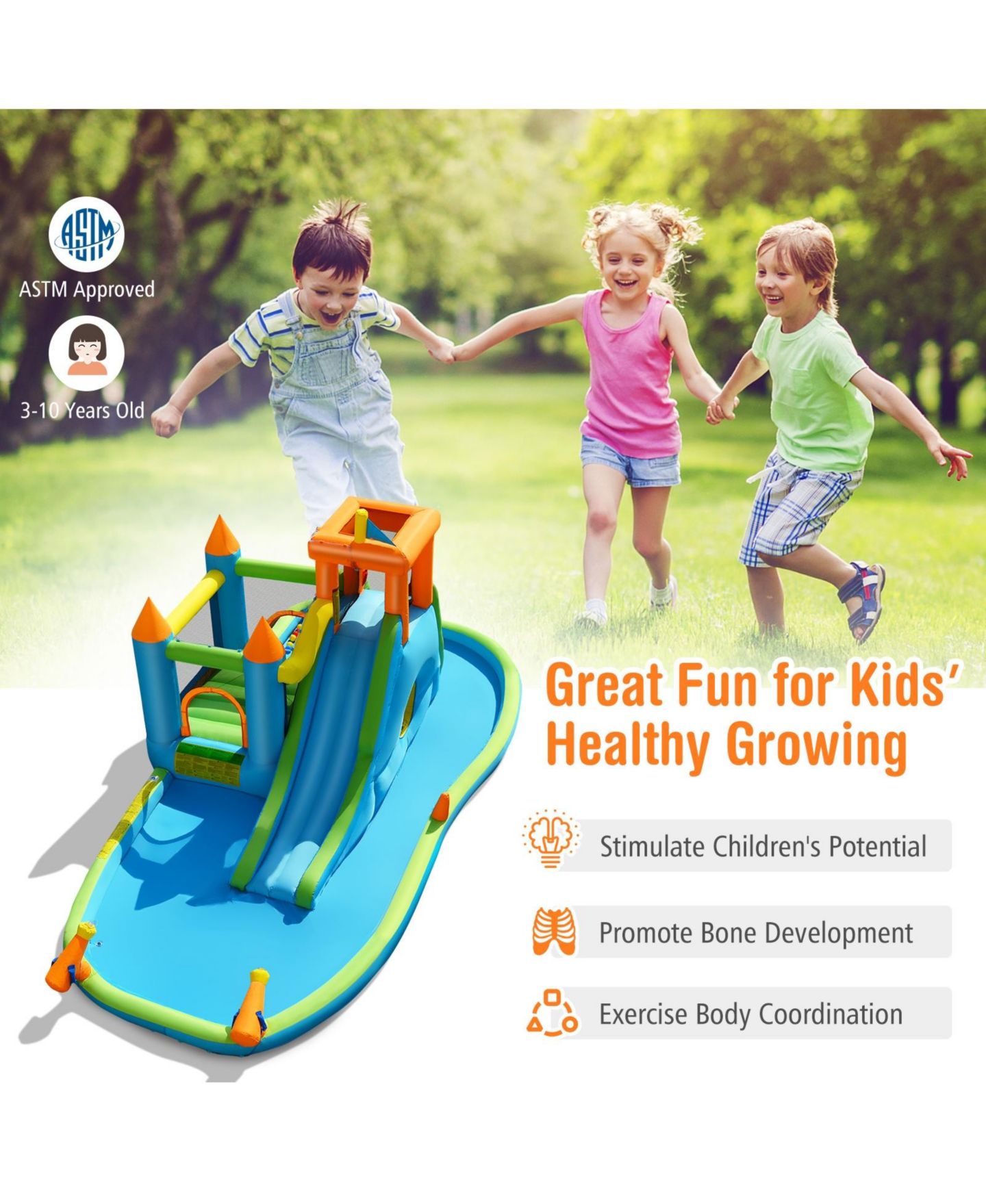 Детская игрушка Slickblue Water Slide Bounce House with Climbing Wall, Accommodates 3-6 Kids, Ages 3+, цвет: Синий — фото 3