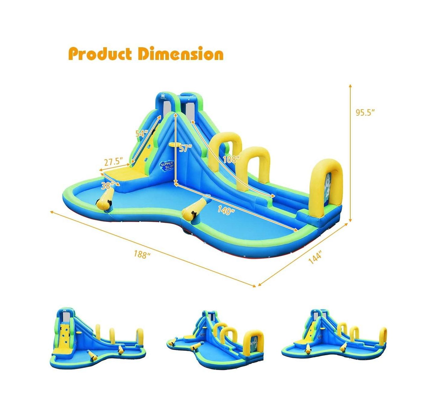 Детская игрушка Slickblue Water Bounce House with Water Slide and Splash Pool, 188"L x 144"W x 95.5"H, от 4 лет, цвет: Синий — фото 5