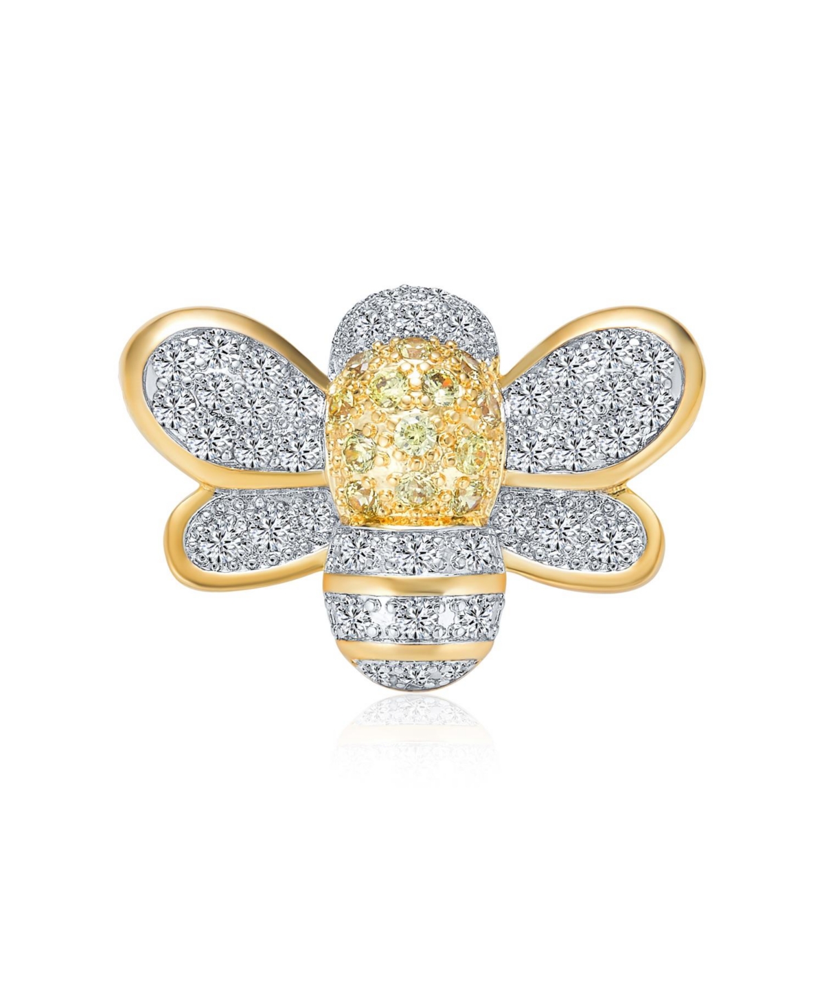 Insect Two-Tone Bumble Bee Brooche Pin - Yellow & White Cz Gold Rhodium Plated Brass - Two-tone