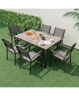 Patio Chair Set of 6 w/Breathable Fabric Seat & Heavy-Duty Metal Frame Armchairs