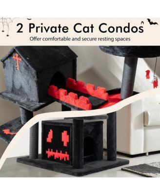 Gothic Cat Tree 49'' Tall Cat Tower w/ Coffin Bed & 2 Condos & Cozy Perch