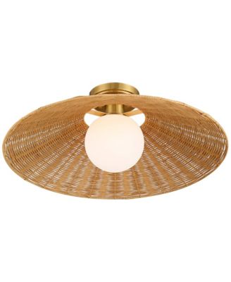 Gavin 22 3/4" Modern Coastal Semi Flush-Mount Ceiling Light Fixture Kitchen Foyer Hallway Brass Finish Rattan