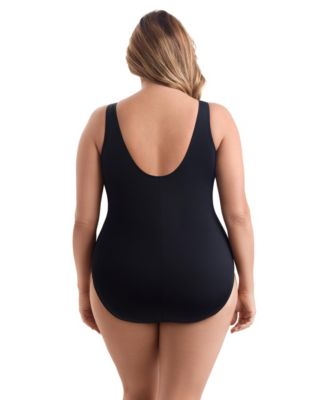 Women's Paper Mache Belted Surplice Long Torso One-Piece Swimsuit