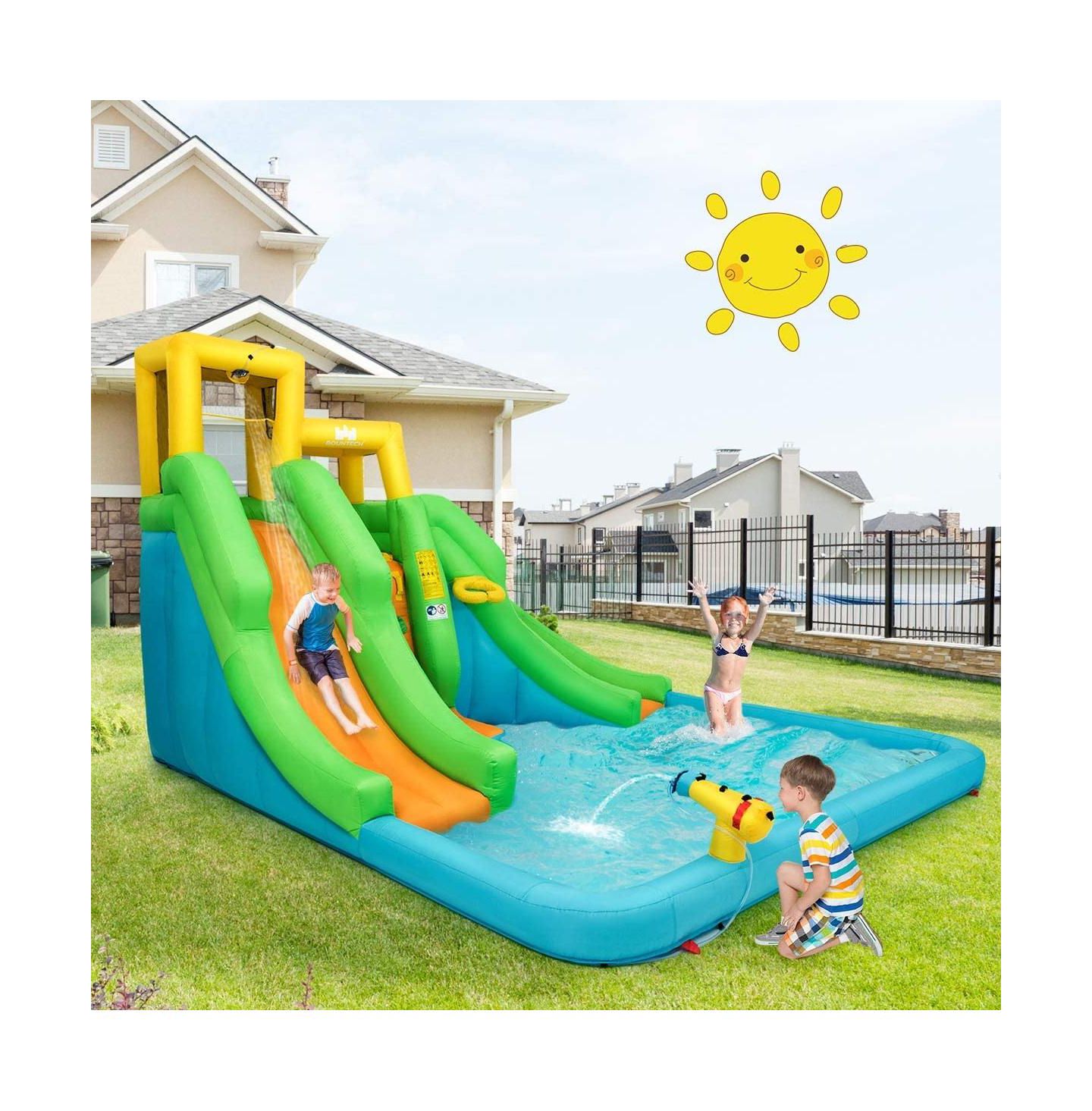 Детская игрушка Slickblue Inflatable Water Park Bounce House with Climbing Wall and Slide, For Up to 3 Players, Ages 3+, цвет: Разноцветный — фото 6