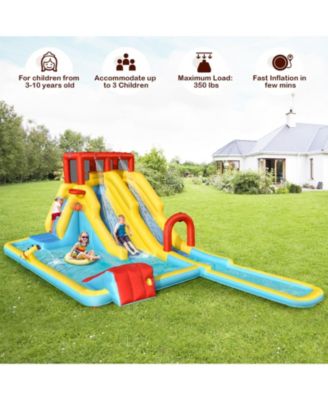 Dual Slide Inflatable Water Park with Climbing Wall & Bouncer Fun Outdoor Playset for Kids