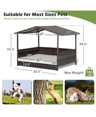 Wicker Outdoor Dog House with Weatherproof Roof