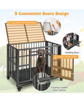 Foldable Heavy-Duty Metal Dog Cage Chew-proof Dog Crate with Lockable Universal Wheels