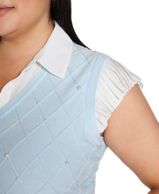 Plus Size Flutter Sleeve Two-Fer Sweater