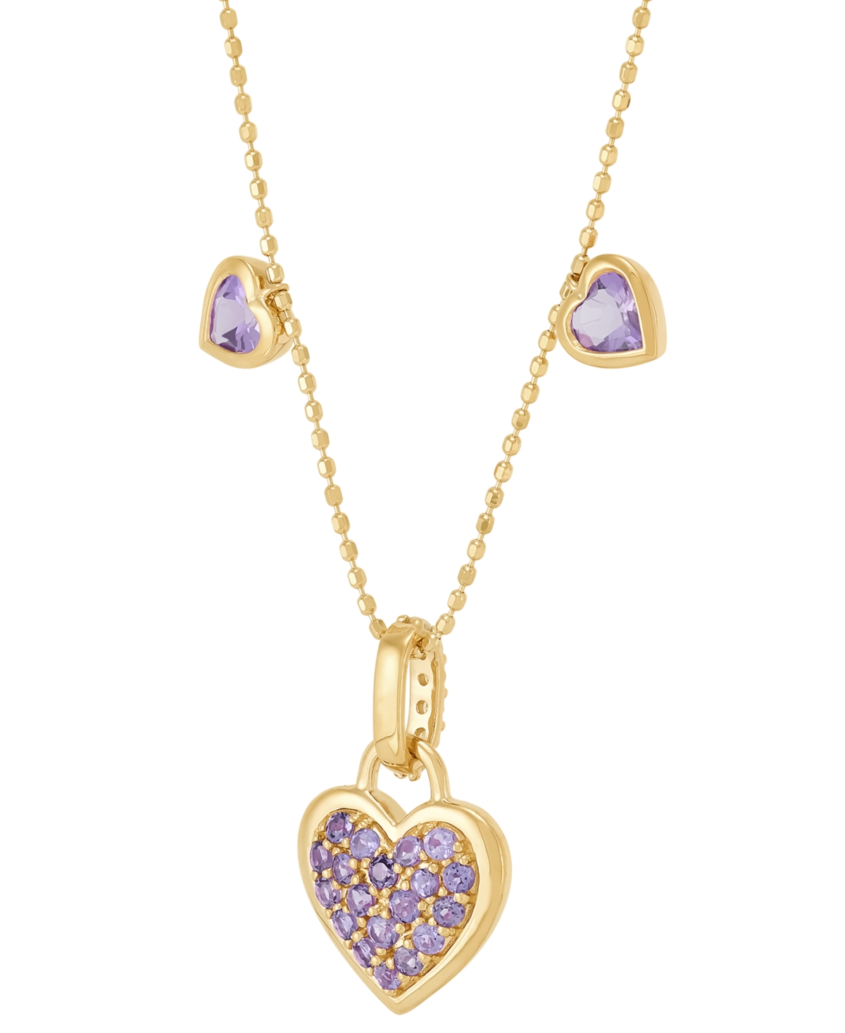 Macy's Amethyst (3/4 Ct. T.w.) & Diamond Accent Triple Heart 18" Pendant Necklace In 14k Gold-plated Sterli In Amethyst