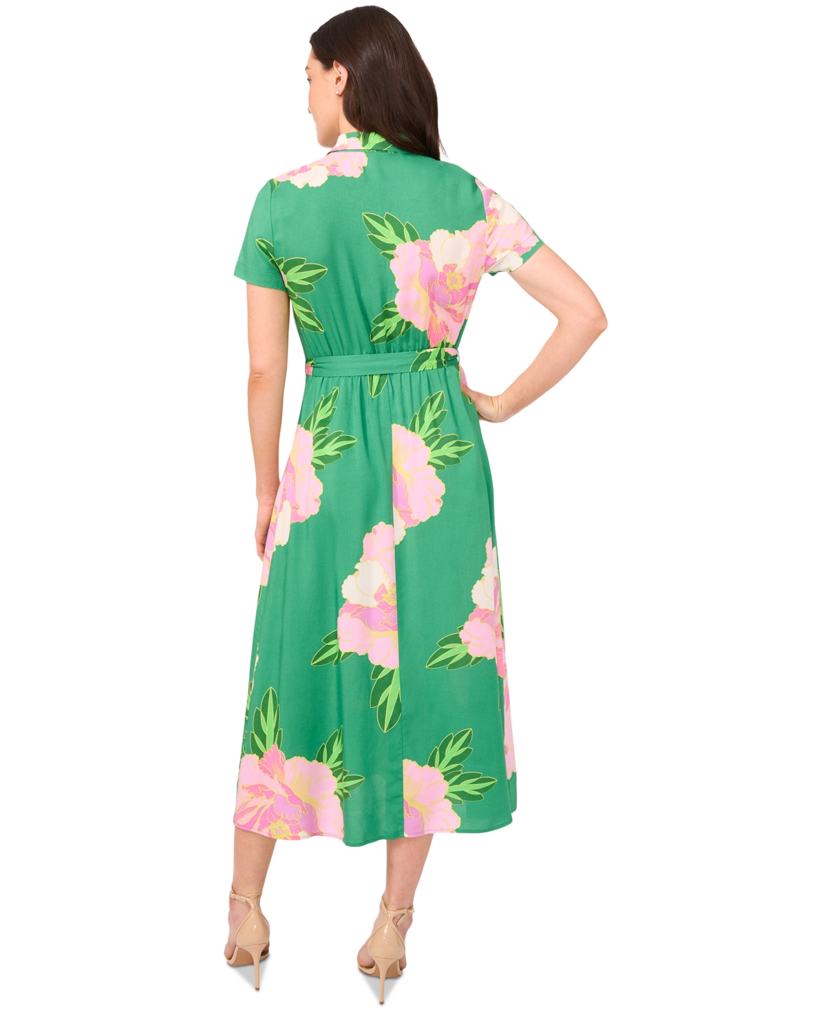 Shop Cece Women's Floral Print Button-front Midi Shirtdress In Medium Green